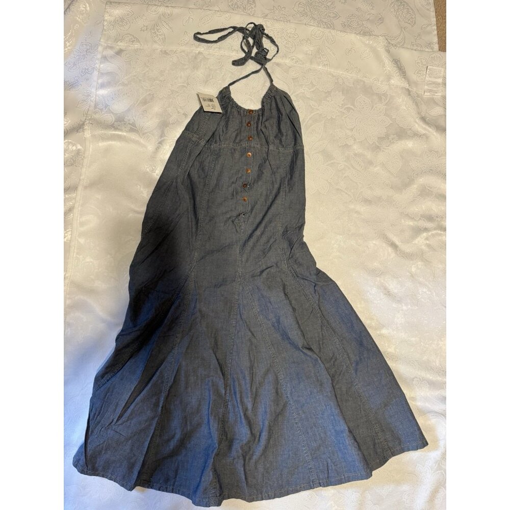 Adriano Goldschmied AG Blue Denim A Line Halter Cotton Dress XS NEW $170 - Picture 2 of 9